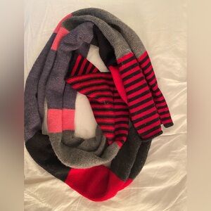 Eileen Fisher Wool Striped Knit Scarf in Red, Black, and Gray